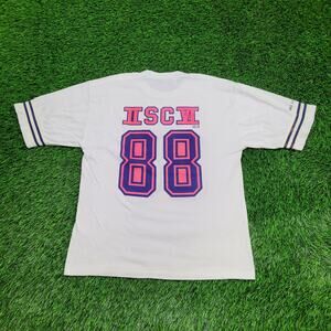 Vintage 90s MOD Jersey Shirt Womens M/L 19x25 White Pink USA